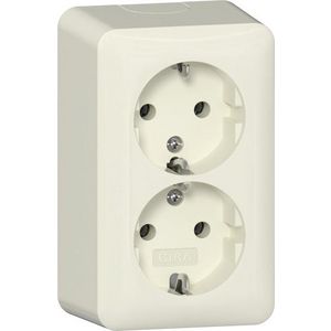 2-voudig wandcontactdoos met randaarde + montageplaat Opbouw creme wit