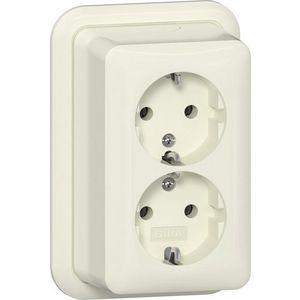 wandcontactdoos met randaarde 2-voudig + K/P Opbouw creme wit