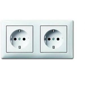 Wandcontactdoos randaarde dubbel hor m raam inbouw SI-B alpin wit