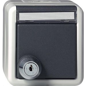 wandcontactdoos met randaarde KD slot gesort. + TK spatwaterdicht opbouw grijs