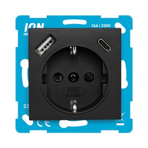 Wandcontactd. RA USB A+C Aanraakbev. V1/J1 mat zw.