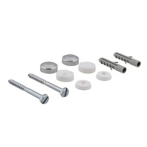 Set a 2st. zeskant potschroeven verzinkt 6x70mm incl. pluggen+ kapjes wit + chroom