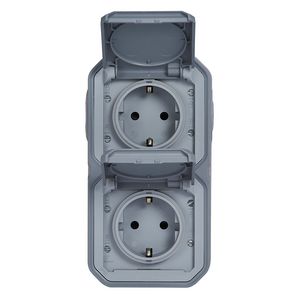 Wandcontactdoos RA 2V verticaal compleet grijs Plexo