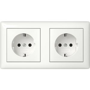 wandcontactdoos met randaarde 2-voudig voorg. + Afdekraam T5 Gira Standard 55 zuiver wit