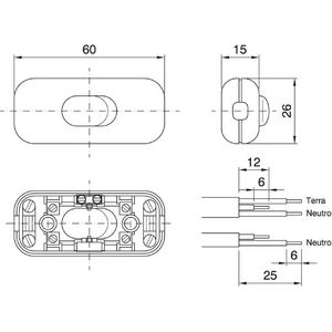 Snoerschakelaar 1-polig 250V 2A 60x26x15mm Wit VVE=10