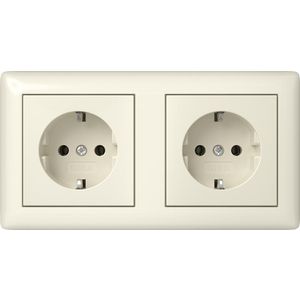 wandcontactdoos met randaarde 2-voudig voorg. + Afdekraam T5 Gira Standard 55 creme wit