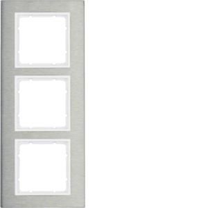 Afdekraam 3-v vert. berker B.7 geborsteld edelstaal/polarwit