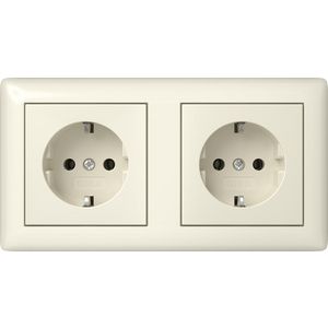 wandcontactdoos met randaarde 2-voudig voorg. + Afdekraam T10 Gira Standard 55 creme wit