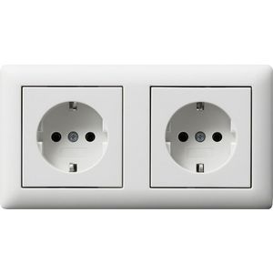 wandcontactdoos met randaarde 2-voudig voorg. + Afdekraam Gira Standard 55 zuiver wit m