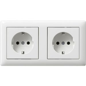 wandcontactdoos met randaarde 2-voudig voorg. + Afdekraam Gira Standard 55 zuiver wit