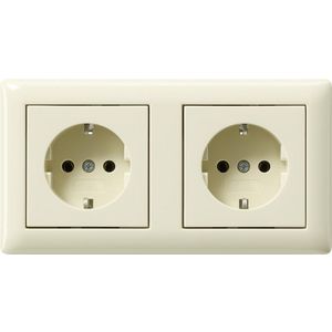 wandcontactdoos met randaarde 2-voudig voorg. + Afdekraam Gira Standard 55 creme wit