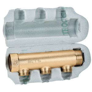 Modulaire verdeler 1" 2-groeps L=180mm aansl. 3/4" Euroconus incl. isolatie.