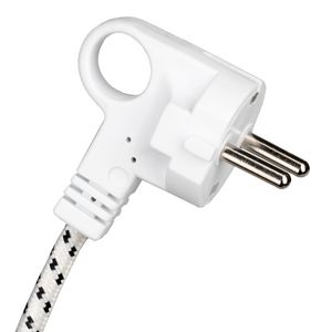 Lengte a 3m. Textielsnoer 3C 3x0,75mm² wit/zwart + Plug