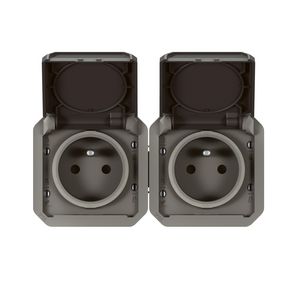 Wandcontactdoos 2V horizontaal mechanisme antraciet Plexo