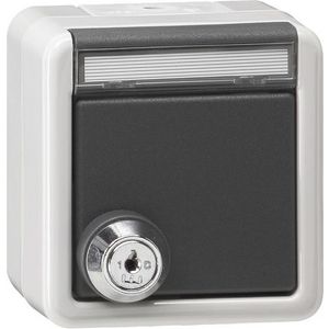 wandcontactdoos met randaarde KD slot gelijk + TK spatwaterdicht opbouw grijs