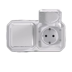 Wandcontactdoos 2V horizontaal compleet wit Plexo