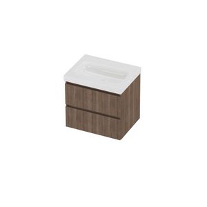 Haga Set polystone Mezza wastafel zonder kraangat en onderkast symmetrisch gefreesd 600x460x580mm glans wit/Terra oak