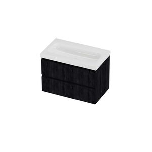 Haga Set polystone Mezza wastafel zonder kraangat en onderkast symmetrisch gefreesd 800x460x580mm glans wit/Charcoal oak