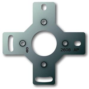Metalen adapter voor montage van AP materiaal op inbouwlasdoos en op standaard inbouwdoos met M4-schroefdraad.