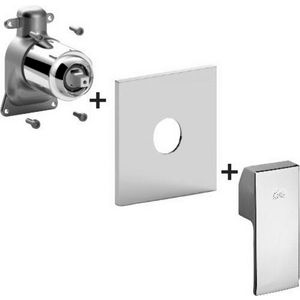 Inbwset douchemengkraan + omsteller+hendel muurpl 154x192mm RVS-look