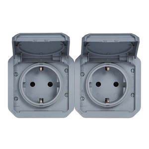 Wandcontactdoos 2V RA horizontaal mechanisme grijs Plexo