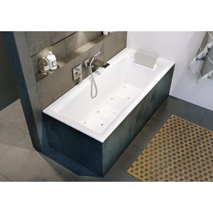 Whirlpool Still Square Rihopool 170x75cm met inlaat FALL (chroom) systeem AIR links ledkussen rechts hoogglans wit