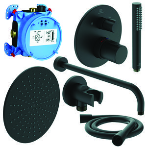 Complete inbouwset Showerpower pack thermostatisch Idealrain/CERATHERM T100 rond silk black