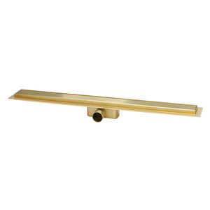 R-Line douchegoot rvs 700x62mm ZU. 40mm blind rooster PVD-gecoat geborsteld messing waterslot 25mm (inbouwhoogte 65mm)