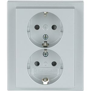 Wandcontactdoos randaarde dubbel kv inbouw f-aluzilver (202 EUJRB-83)