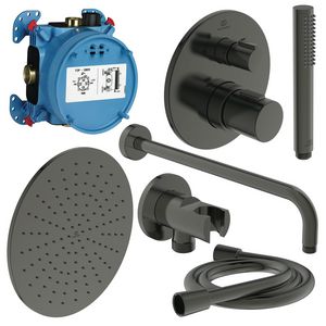 Complete inbouwset Showerpower pack thermostatisch Idealrain/CERATHERM T100 rond magnetic grey