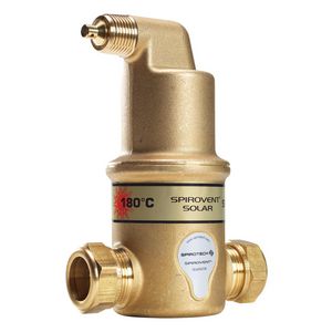 Luchtafscheider messing Spirovent Solar 3/4"bn.dr.  horizontaal AutoClose hoge temp. 180°C. VVE=12