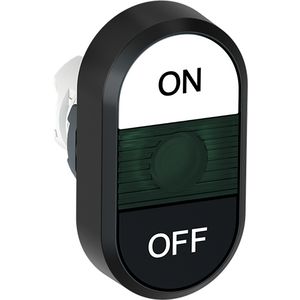 Verlichte dubbele knop wit/zwart On/off tekst groene lens