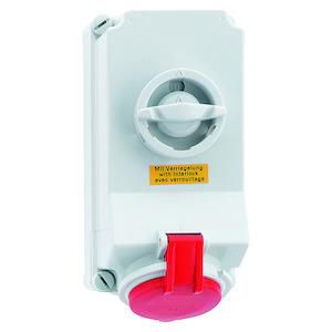 Wandcontactdoos 6h 32A 4P 400V IP44 225x118 QC A/V Ni