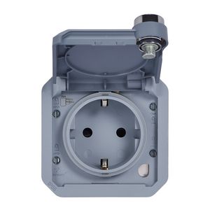 Wandcontactdoos 1V RA met slot mechanisme grijs Plexo