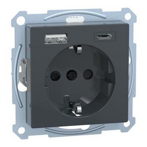 WCD Dubbele USB-poort A+C 16A Antraciet Systeem M
