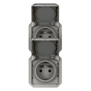 Wandcontactdoos 3V verticaal mechanisme grijs Plexo