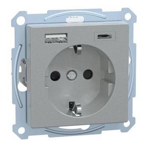 WCD Dubbele USB-poort A+C 16A Aluminium Systeem M