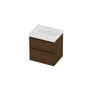 Haga Set polystone Mezza wastafel zonder kraangat en onderkast a-symmetrisch 600x460x660mm glans wit/Cabana oak