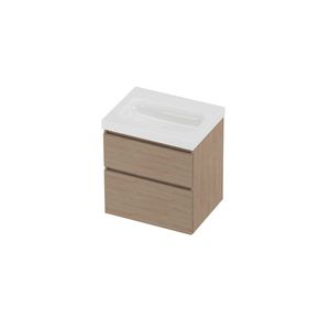 Haga Set polystone Mezza wastafel zonder kraangat en onderkast a-symmetrisch 600x460x660mm glans wit/Ideal oak