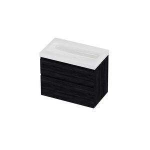 Haga Set polystone Mezza wastafel zonder kraangat en onderkast a-symmetrisch 800x460x660mm glans wit/Black oak