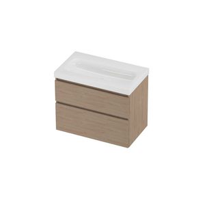 Haga Set polystone Mezza wastafel zonder kraangat en onderkast a-symmetrisch 800x460x660mm glans wit/Ideal oak