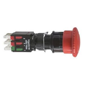 Noodstop vuistslag 30mm Draaiontgrendeling 16mm 1NO+2NC Rood
