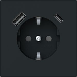 Wandcontactdoos ra kv+1xUSB-A+1xUSB-C voeding Art mat zwart (20 EUCB2USBAC-45M)
