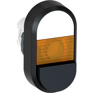 Dubbele drukknop verhoogd wit/zwart met gele lens