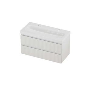 Haga Set polystone Mezza wastafel met 2 kraangaten en onderkast symmetrisch gefreesd 1000x460x580mm glans wit/glans wit