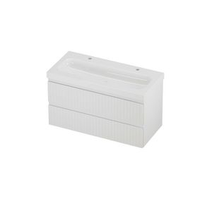 Haga Set polystone Mezza wastafel met 2 kraangaten en onderkast symmetrisch gefreesd 1000x460x580mm glans wit/mat wit
