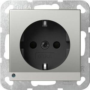 wandcontactdoos met randaarde ledlicht + Safety Plus System 55 edelstaal(gel.)