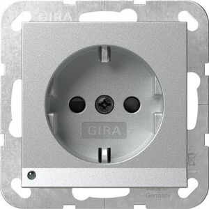 wandcontactdoos met randaarde ledlicht + Safety Plus System 55 kl.alum.