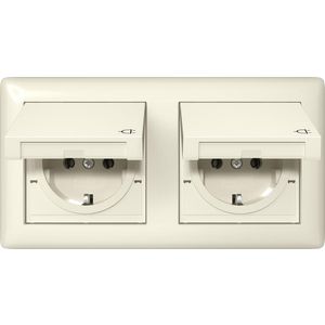 wandcontactdoos met randaarde KD + set IP44 + afd.r 2-voudig Gira Standard 55 creme wit