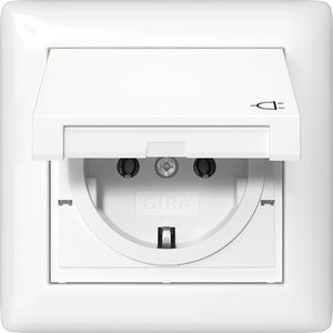 wandcontactdoos met randaarde KD + set IP44 + Afdekraam 1-voudig Gira Standard 55 zuiver wit